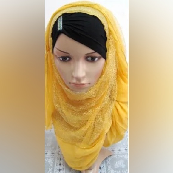 Muslim Islamic Women 2 Layered Mesh Scarf Long HeadWrap Arab Hijab Turban Shawls - Picture 2 of 16